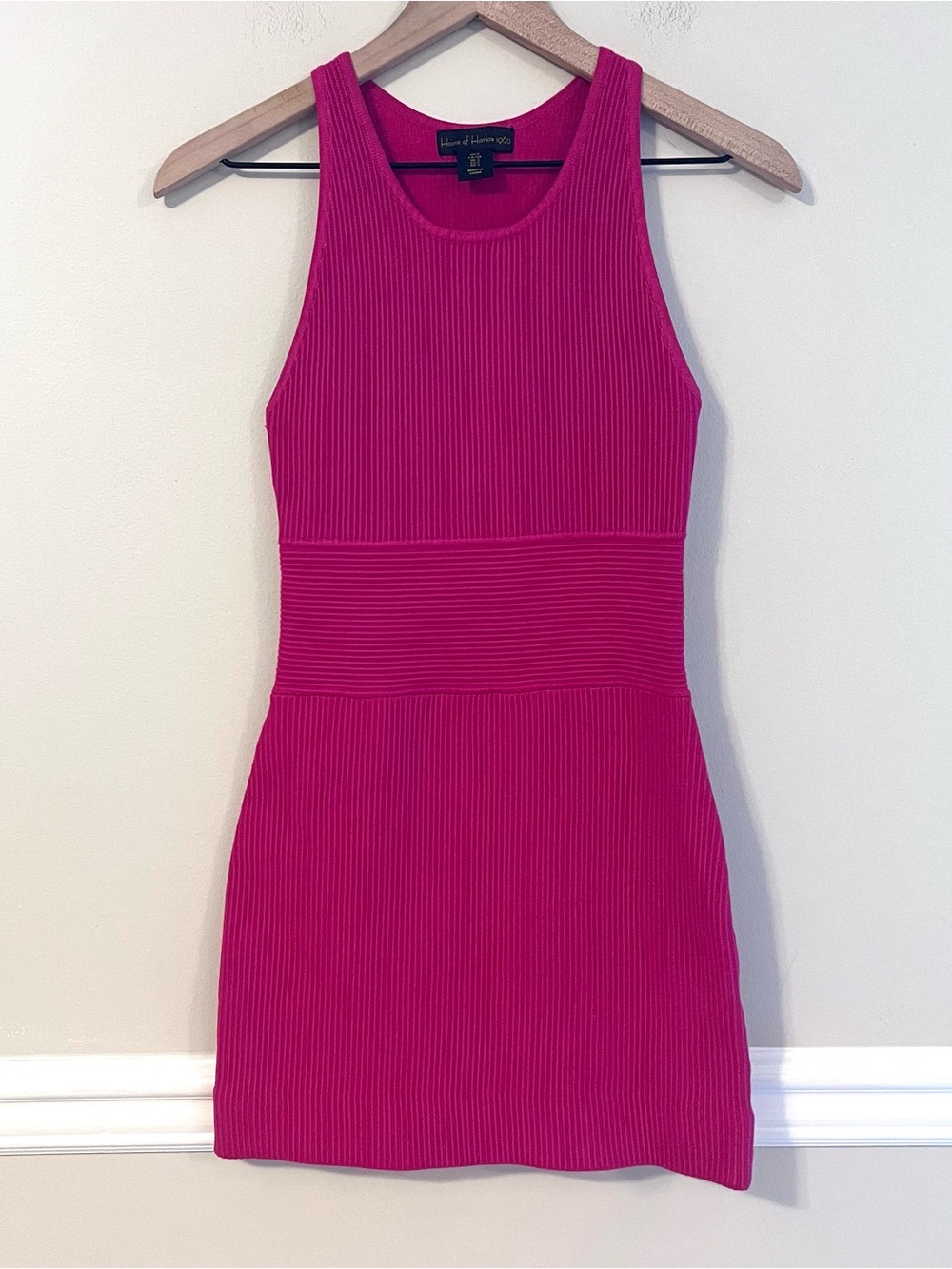 House of Harlow 1960 Women’s Hot Pink Knit Tank Mini Dress Size S Ribbed Bodycon